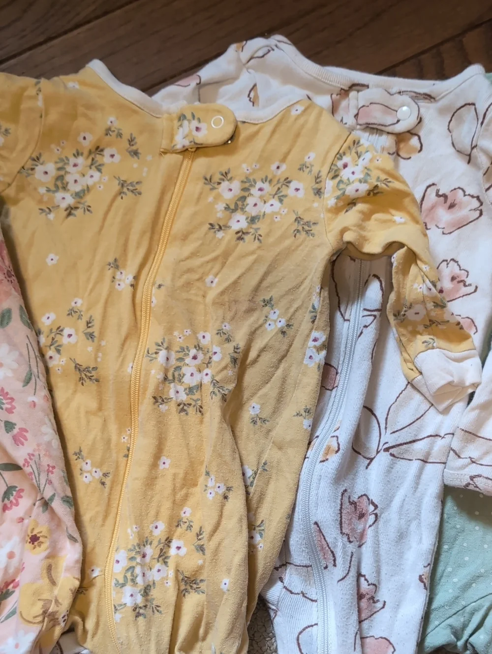 Assorted Baby Girl Footed Sleepers - Pastel Pink, Yellow, Mint, Cream